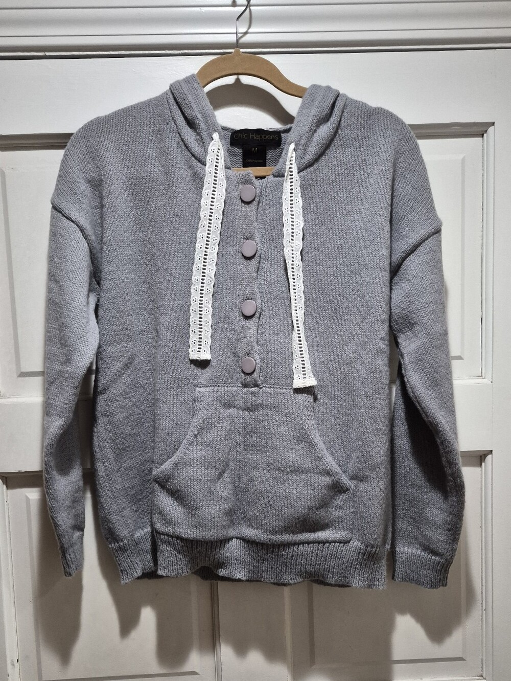 Chic Happens Gray Knit Hooded Sweater – Size Medium NWOT